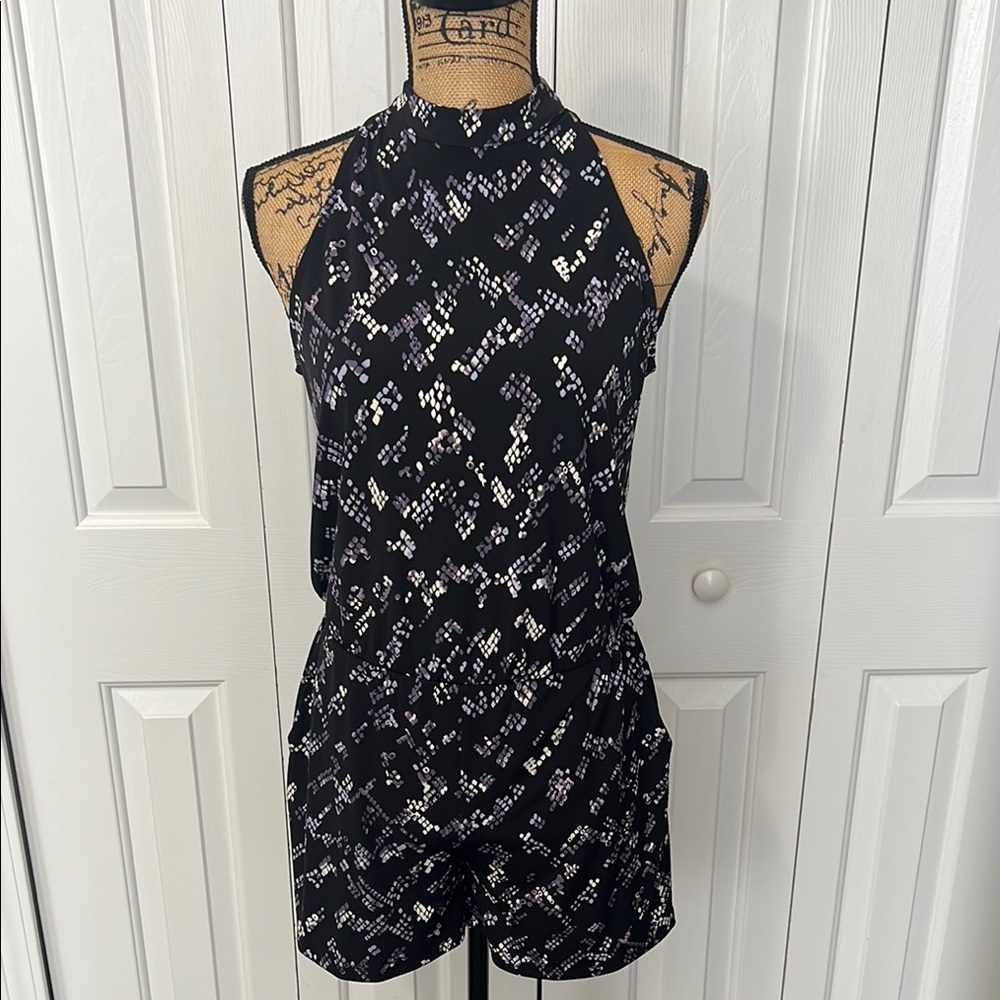WHBM Black, Purple, & White Pattern Romper